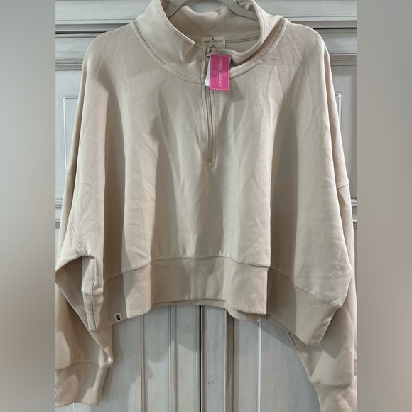 NWT SZ XL Simply Southern half zip cropped Beige Women's casual Top - Picture 1 of 5